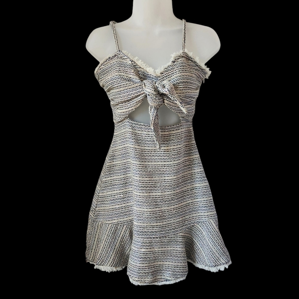 New Katwalk Sparkly Woven Chic Striped Cutout Fringe Hem Dress Size S